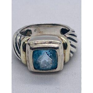David Yurman Sterling Silver 14k Gold  8mm Blue Stone Noblesse Ring,